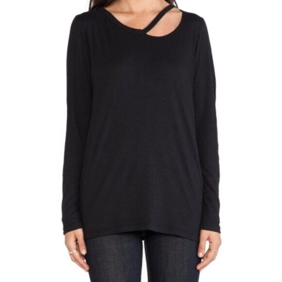 LNA Waffle knit Long Sleeve Desert Crew Top Cut out Long sleeve Black Size XS - Picture 10 of 14